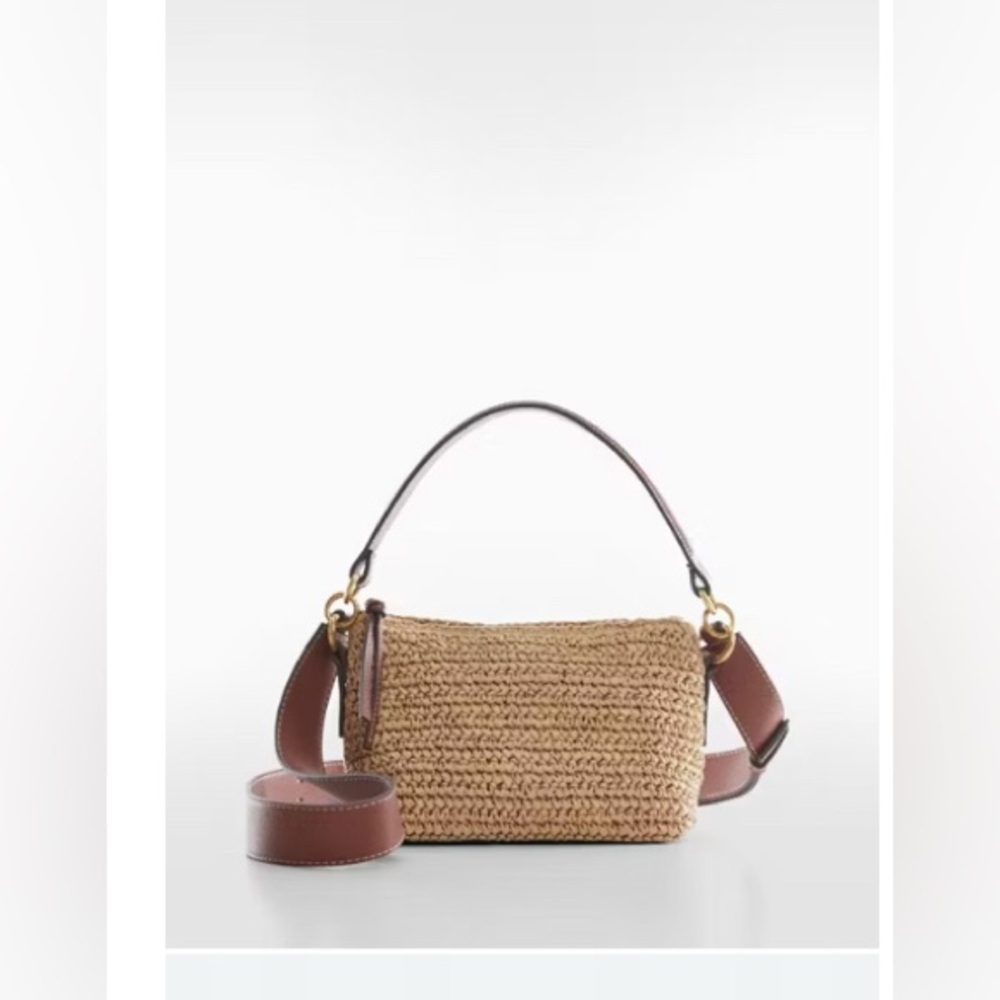 Mango Natural Fiber Crossbody Bag with two brown removable straps